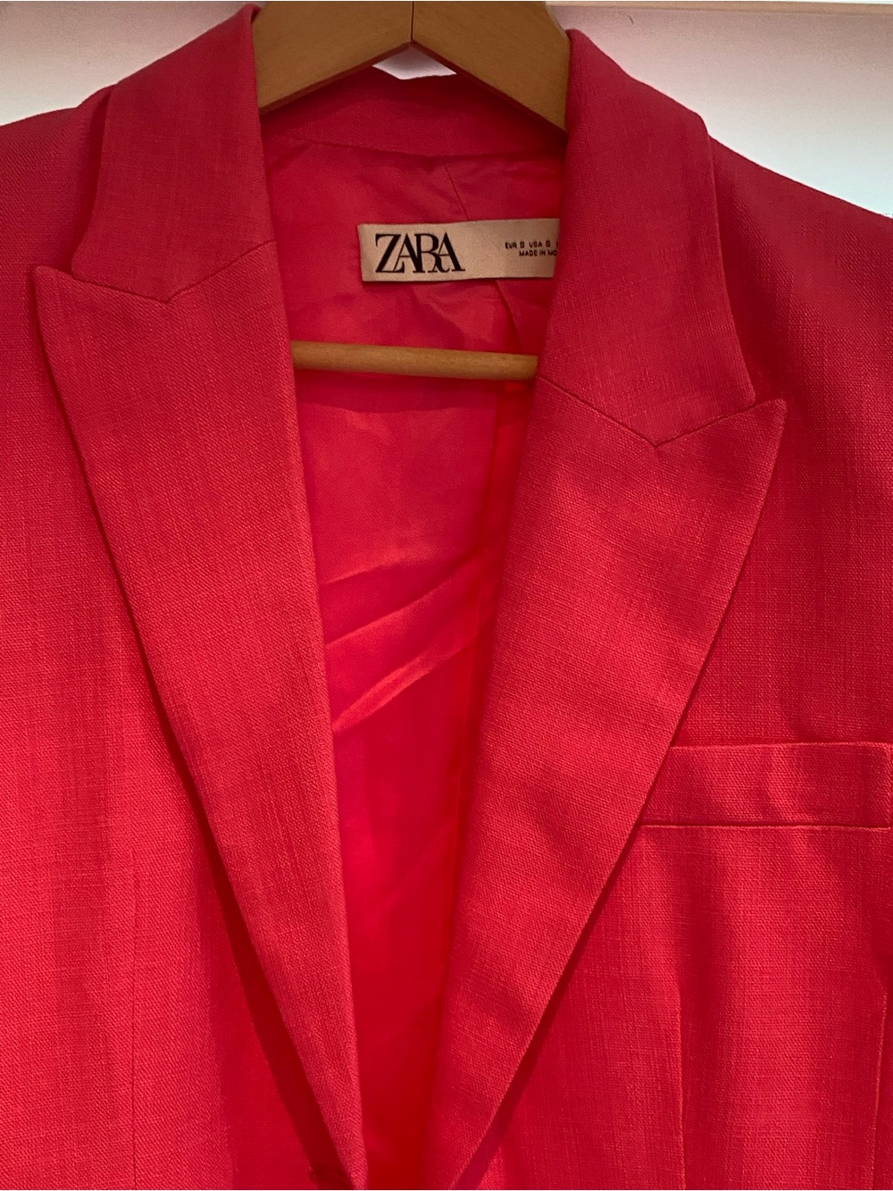 ZARA Pink Tailored Linen Blend Blazer Womens Sz S